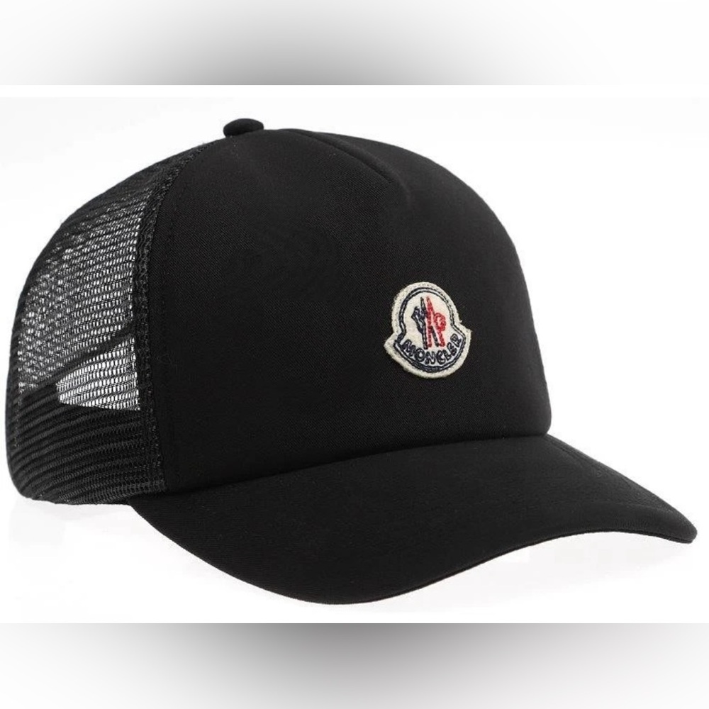 NEW MONCLER BLACK TECHNO COTTON FELT LOGO BASEBALL CAP HAT UNISEX